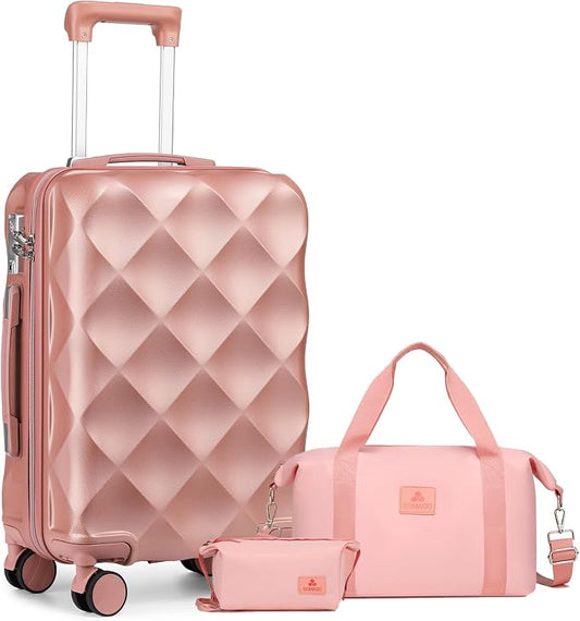 Somago Luggage Sets 20in Carry on Suitcase with TSA Lock YKK Zipper Spinner Wheels ABS Hardside Luggage 3 Piece Weekender Bags Travel Set,Rose Gold by SOMAGO