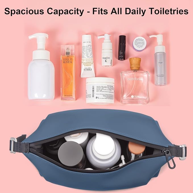 Vomgomfom 3L 6.5 Inch Silicone Toiletry Bag, Waterproof Leakproof Travel Cosmetic Organizer, Adjustable G-Buckle Compression Dopp Kit, Foldable Makeup Bag for Women & Men, Navy - Image 6