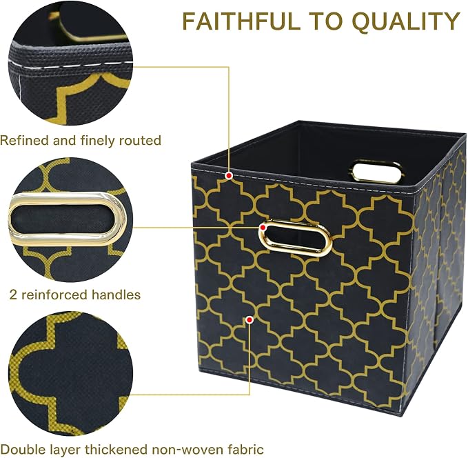 Fabric Cloth Storage Bins,Fabric Cube Organizer with Dual Handles Foldable Cube Storage Baskets for Home Bedroom Storage,Set of 3,(Grey Gold) - Image 7