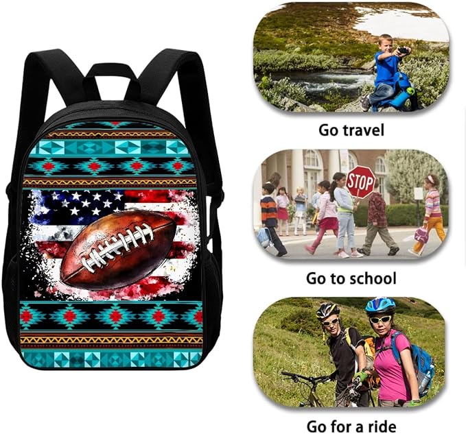 Aztec American Flag Football Print Children's Knapsack Set with Reusable Shoulder Lunch Bag 4th of July Boys Girls School or Travel Large Backpack Set, Durable School Students Daypack - Image 3
