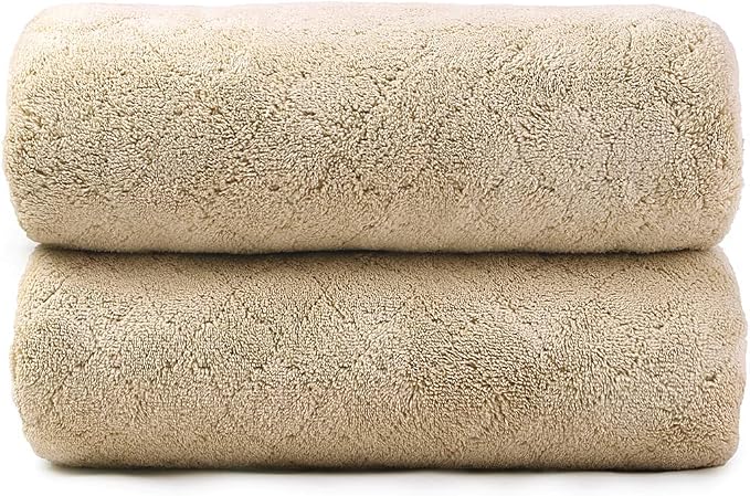 JML Microfiber Bath Towels, Oversized, Ultra Soft, Super Absorbent and Fast Drying, No Fading Large Bathroom Towel Set for Sport, Travel, Fitness, SPA and Yoga (Coral Fleece - Camel, 30 in x 60 in) - Image 2