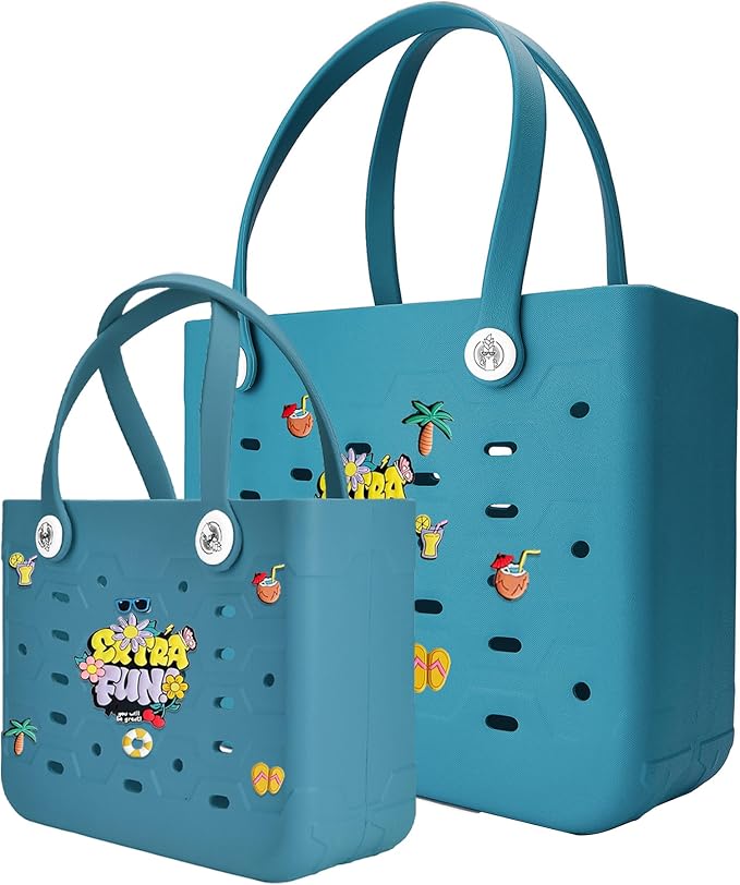 2-Pack Beach Bags Medium & Small,Waterproof Sandproof Rubber Tote Set for Women Men, Vacation Pool Boat Essentials by Unknown