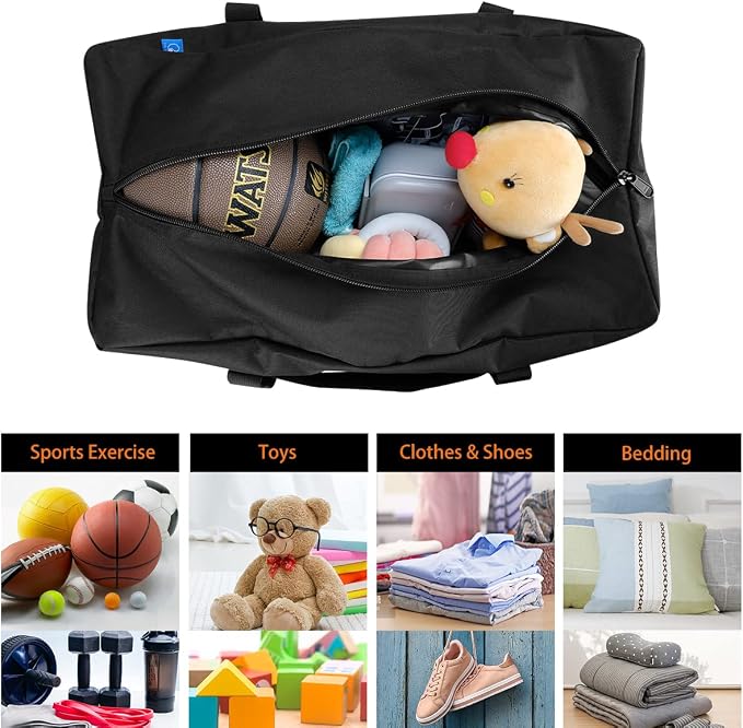COOLBEBE 24" Sports Duffle Bag - 53L Travel Duffel Tote Bag with Upgrade Zipper Weekender Overnight, Sturdy & Water Resistant Camping duffle (2Pack Black) - Image 5