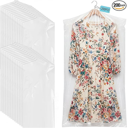 200 Pack Dry Cleaning Garment Bags, 23.6 x 70.9 Inch Plastic Dry Cleaners Bags for Hanging Clothes Dust Protection Clear Clothes Covers for Travel Moving, Home Storage (Hanger Not Included) by Unknown