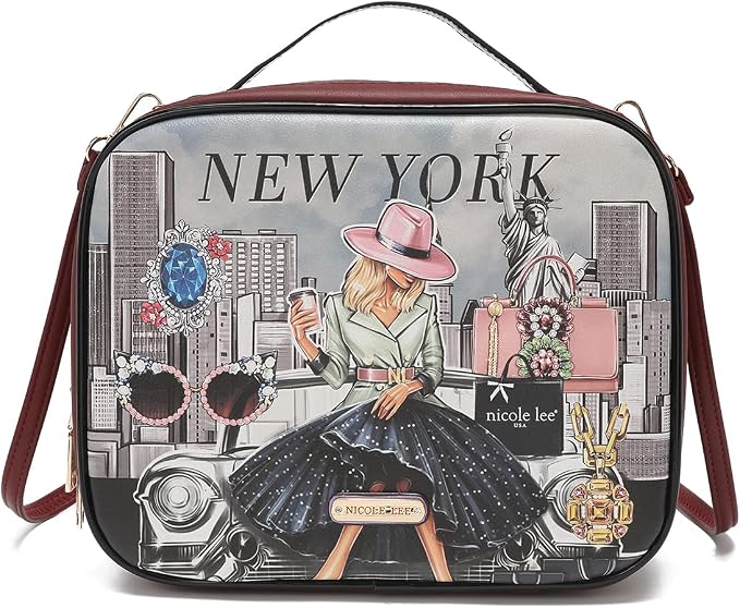 Nicole Lee Travel Handbag Crossbody Set with 3 Fashion Print Makeup Pouches, Women's Cosmetic Toiletry Organizer (Success in New York) - Image 2