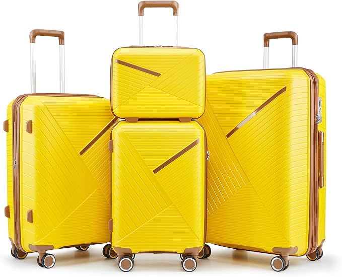 Merax Luggage 4 Piece Set Hardside Expandable Suitcase Set with Case,Travel Luggagewith Spinner Wheels,Airplane Approved Carry On Luggage Sets,Yellow,14/20/24/28 by Merax