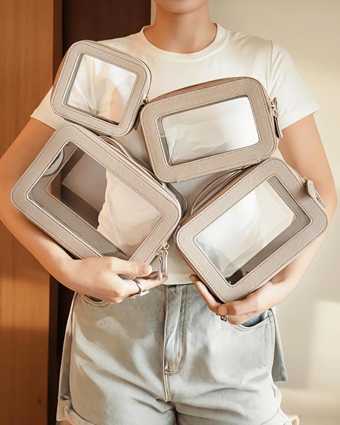 4 Pcs Clear Cosmetic Bag Set for Women Makeup Bag with Handle, Travel Toiletry Bag Transparent Cosmetic Case Portable Make Up Organizer Bag for Essentials - Image 3