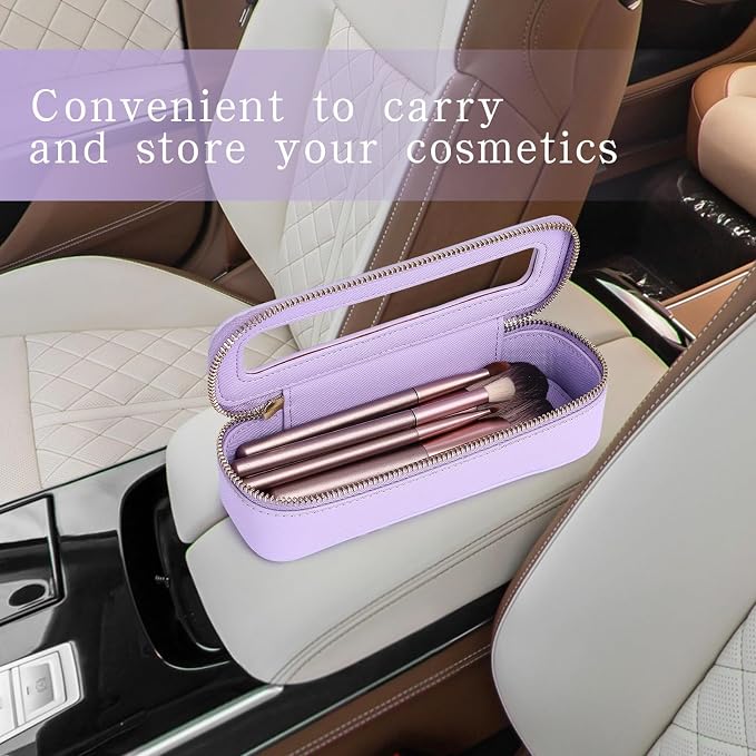 Pinkmik Travel Clear Makeup Bag with Brush Case TSA Approved Toiletry Bag Waterproof Cosmetic Organizer with Zipper Car Essential for Women (X/Purple, M+SLIM) - Image 6
