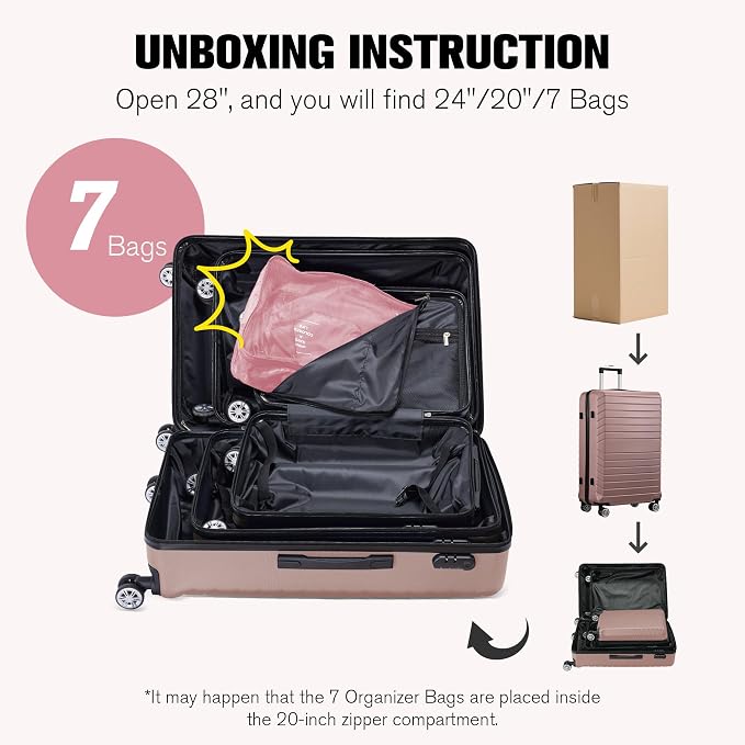 10 Piece Luggage Sets, 3 Piece Suitcase Set, 20 inch Carry on Luggage, 24 inch and 28 inch Checked Luggage with 7PC Packing Bags - Image 2