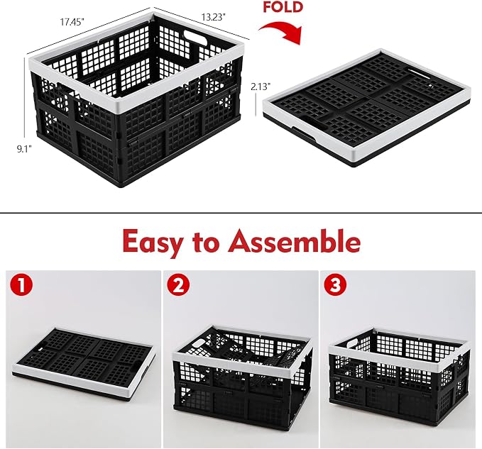 2-Pack 34 L Plastic Collapsible Storage Crates, Stackable Basket Bin | Foldable Milk Crate - Image 2