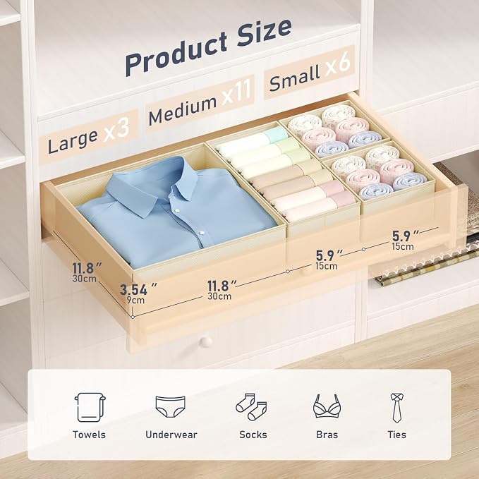 DIMJ Drawer Organizer Clothes - 20 Pack Closet Drawer Organizer Bins for Baby Clothes Storage, Fabric Dresser Organizer for Nursery Bedroom, Foldable Small Drawer Dividers for Underwear Socks - Image 2