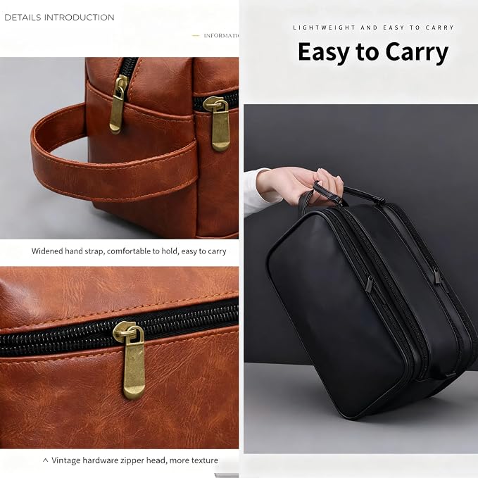 2 Pack Men's Toiletry Bag Pu,Travel Toiletry Organizer, Waterproof Shaving Kit Pouch For storing daily essentials like toiletries and cosmetics,Black (Leather Black) - Image 6