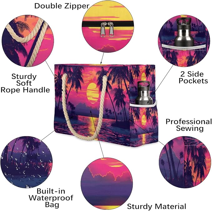 Large Beach Bag with Zipper Beach Bags for Women Water Resistant Swim Pool Bag - Image 5