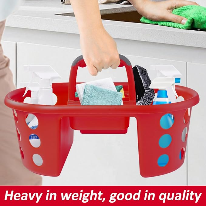 SIMPLYKLEEN Large Shower Caddy Portable 2PC - Made in USA Plastic Jumbo Size Dorm Storage Candy Tote with Handle Shower Organizer for Bathroom, Pantry, Kitchen, College Dorm, Red - Image 7