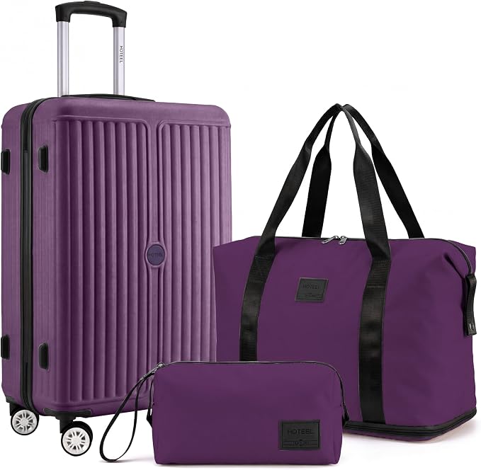 Hoteel 20Inch Luggage 3-piece Set, 360° Universal Suitcases with Wheels Hard Shell Suitcase with TSA Lock, Including Waterproof Luggage Bag, Travel Maletas for Men and Women,Purple by HOTEEL