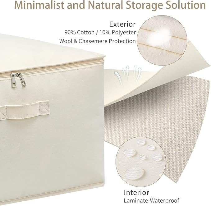 Canvas Comforters Bags Closet Organizers and Storage for Quilts Clothes Organization Containers Bins with Sturdy Zipper, Clear Window 75L for Sweaters Blankets Storage Bedroom Collapsible - Image 3