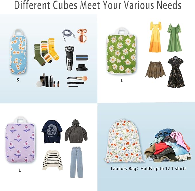 4 Pcs Compression Packing Cubes, Packing Cubes for Travel, Waterproof Luggage Organizer Bags Set, Cute Packaging Cubes for Women Kids Backpack Carry-Ons - Image 6
