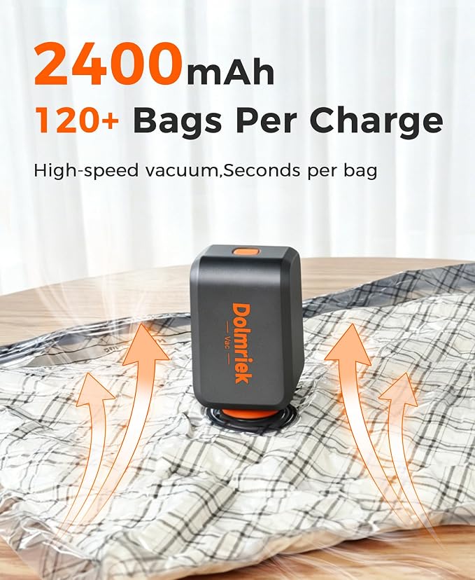 9pcs Vacuum Seal Bags for Clothing Travel, Cordless Pump, Carry-on Size Compression Packing Bags, 4000Pa Suction & 2400mAh Battery, Vacuum Storage Bags for Clothes, Luggage, Suitcase, Space Saver - Image 4