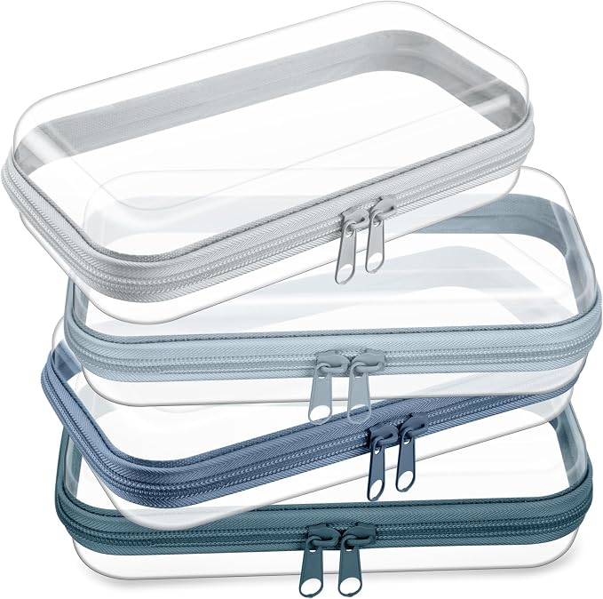 Hoolerry 4 Pcs Hard Clear Zipper Case Makeup Bags Plastic Zipper Pouch Transparent Storage Box Containers for Cosmetics, Snacks, Building Blocks, Puzzles(Clear,7.5 x 3.9 x 2 in,Morandi) by Hoolerry