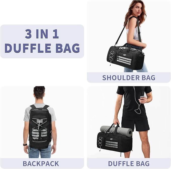 Bosstin Gym Bag for Men & Women,45L Travel Duffle Sports Duffel Bag Gym Weekender Overnight Backpack with Shoe Compartment (BLACK CHECKERED) - Image 5
