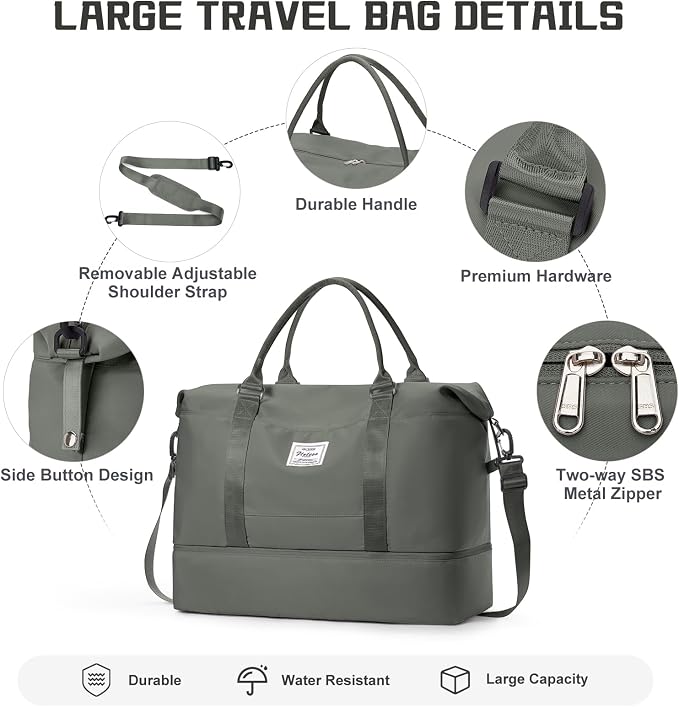 Travel Duffel Bag with Shoes Compartment,Weekender Bags for Women Travel | Overnight Carry-On Bag with Toiletry Bag & Wet Pocket & Trolley Sleeve,Extra Large - Image 5