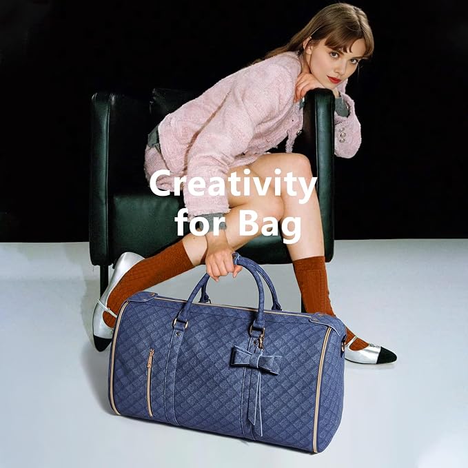 Garment Bags for Travel, Convertible Suit Travel Bag for Women, Stylish Carry On Garment Bag with Toiletry Pocket, Shoulder Strap & Shoes Compartment, 2 in 1 Foldable PU Leather Duffle Bag, Navy Blue - Image 4