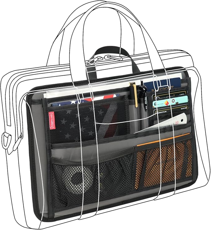 Slim Rugged Organizer Insert for Briefcase Messenger Tote Bag-13 Pockets,Durable Padded Nylon,Handle - Yellow - Image 7