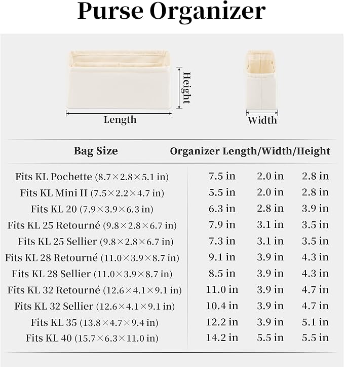 Women's Purse Organizer Insert - Satin & Lightweight Fabric with Inside Pockets, Portable for Commute, Travel, Shopping, and Evening, Multicolor Options, Fits for Kelly 25(Craie, KL25 Retourné) - Image 8
