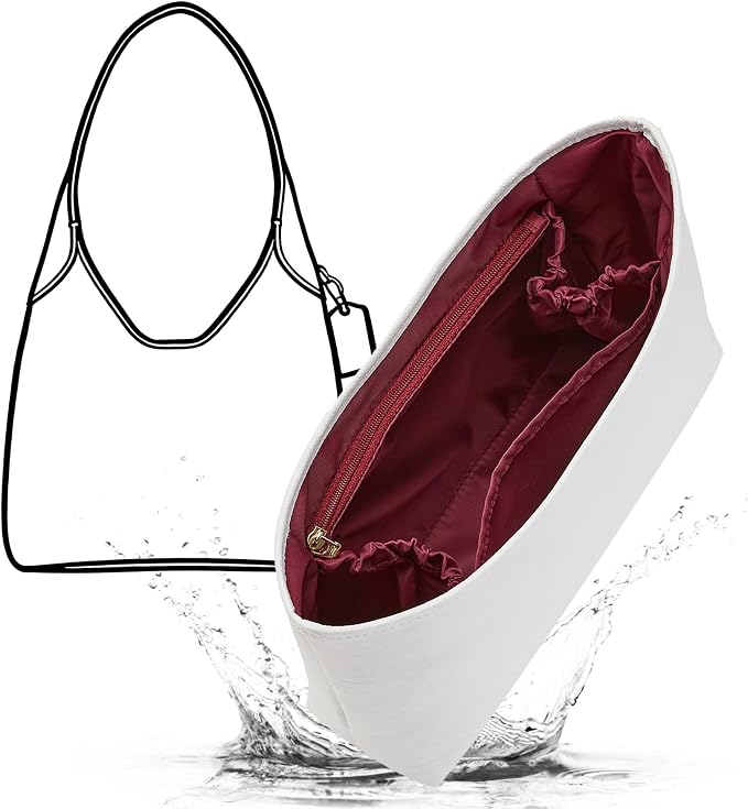 Dupont Paper Brooklyn 28 Bag Insert, Lightweight Purse Organizer for Coach Brooklyn 28 Shoulder Bags, Handbag Inner Divider Shaper with Elastic Cup Holder Smooth Zipper, White&Merlot by OAIKOR