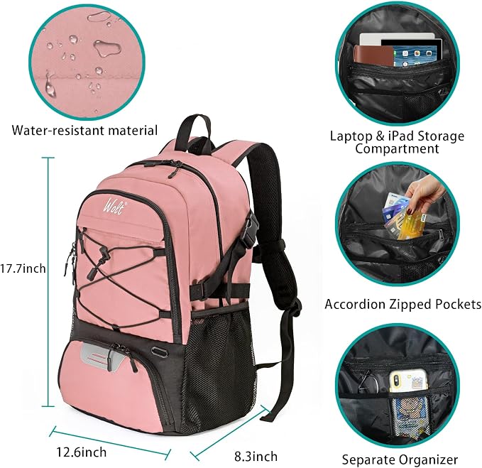 WOLT Basketball Backpack Large Sports Bag with Separate Ball Holder & Shoes Compartment, Best for Basketball, Soccer,Gym - Image 3