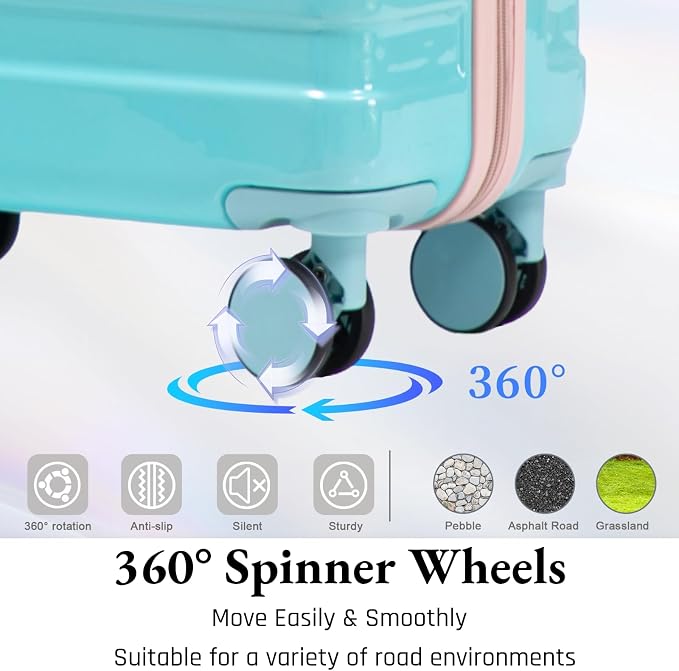 3-Piece Luggage Set 20/24/28’’ Hard-shell with 360° Spinner Wheels, Gradient Color Suitcase with Combination Lock, Lightweight PC Material, (Blue + Pink) - Image 3