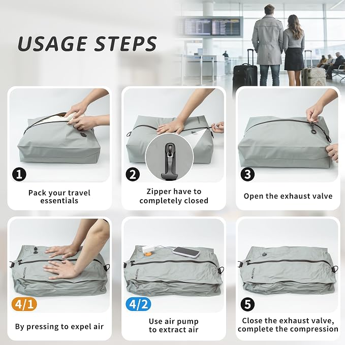 Upgraded Vacuum Bag for Travel, Professional IPX8 Waterproof Reusable Vacuum Compression Bags for Travel Suitcases, Durable Space Saver Bag - Image 9