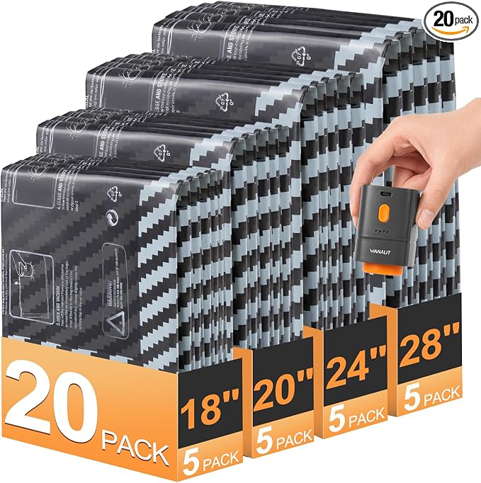 Vacuum Storage Bags for Travel with Rechargeable Pump, Carry on Size Compression Packing Cubes for Luggage and Suitcase, Space Saver Vacuum Seal Bags for Clothing and Clothes, 20 Combo, 4 Travel Sizes by WANALIT