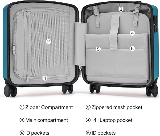 Hanke 16 Inch Underseat Carry On Luggage, Airline-Approved Hard Shell Small Suitcase with Spinner Wheels, Lightweight Tsa Lock Travel Luggage for Short Trips(Caribbean Blue) - Image 6