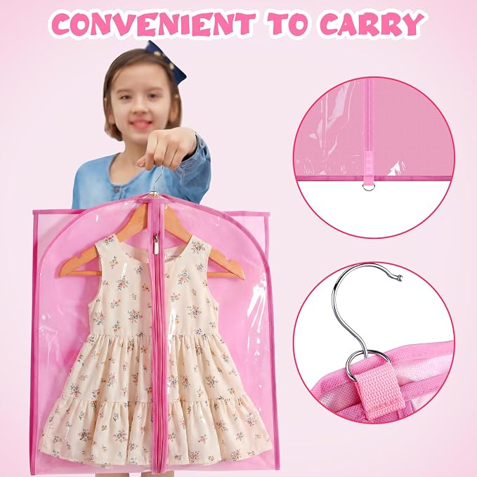 Windyun 10 Pack Garment Bags for Dance Costumes Kids 40 Inch Bags Hanging Clothes with 3 Clear Zipper Pocket Waterproof Garment Cover for Dance Competition, Travel, Closet Storage (Pink) - Image 4
