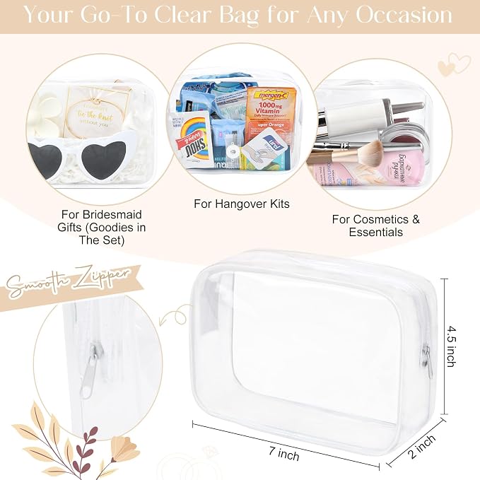DEEKA 30 Pcs Bridesmaid Proposal Bag Set Gift Clear Makeup Toiletry Bag Bachelorette Party Favors Sunglasses Flower Claw Clips Scrunchies Knot Bracelets Bridal Wedding Party Gifts (White) - Image 3
