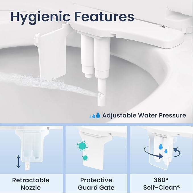 LUXE Bidet NEO 320 Plus - Warm Water, Dual Nozzle, Non-Electric Bidet Attachment for Toilet Seat, Patented Slide-In Install, 360° Self-Clean, EZ-Lift to Clean, Feminine & Rear Wash (White)