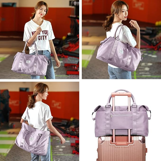 Travel Duffel Bags for Women,Weekender Overnight Bag with Wet Pocket & Toiletry Bag,Carry On Personal Item,Light Purple - Image 6