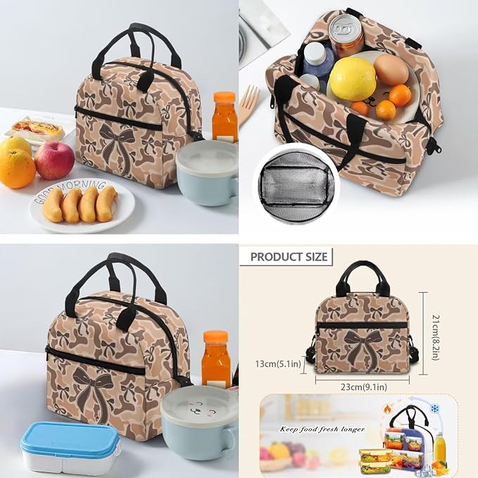 Camo Brown Bow 4 Piece School Bag Set for Kids, 17 Inch Lightweight Backpack with Lunch Bag, Pencil Case and Water Bottle Holder, Durable Multi-Pocket Bookbag - Image 5