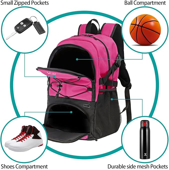 WOLT Basketball Backpack Large Sports Bag with Separate Ball Holder & Shoes Compartment, Best for Basketball, Soccer,Gym - Image 4