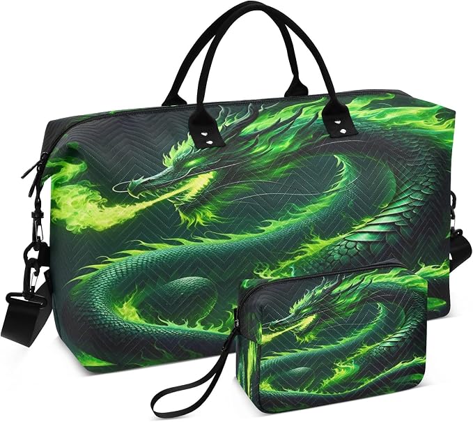 Green Fire Dragon Travel Duffle Bag Gym Yoga Carry on Bags for Men Women Weekender Bag by Unknown