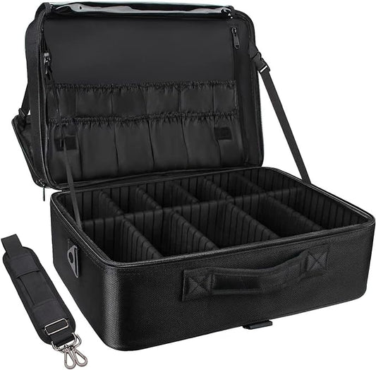Relavel Extra Large Makeup Case Travel Makeup Train Case Professional Makeup Artist Bag Portable Nail Organizer Box Art Supply Case with Adjustable Dividers/Attach to Trolley/Shoulder Strap (Black) by Relavel