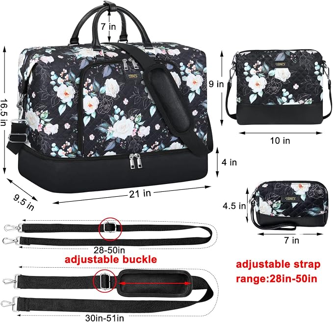 Travel Weekender Bag for Women, 21" Overnight Bag with Shoe Compartment 50L Large Travel Duffel Bag Carry On Tote for Weekend, Overnight, Business Trips, Water Resistant - Image 6