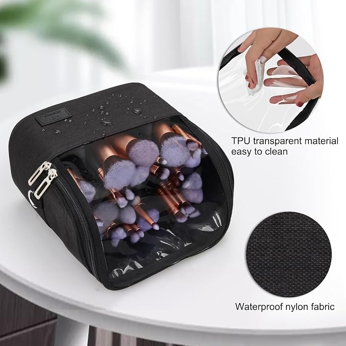 Makeup Brush Bag, Makeup Brush Holder Travel Stand-up Makeup Cup Large Makeup Brush Organizer Case Professional Cosmetic Bag Artist Storage Bag with Adjustable Divider (Large, Black) - Image 3