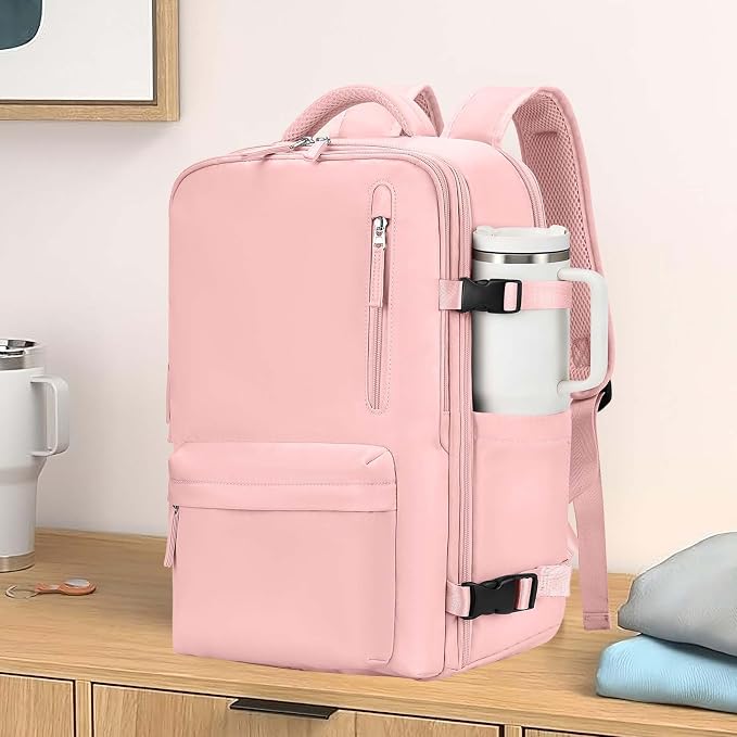 WONHOX Large Travel Backpack Women, Carry On Backpack,Hiking Backpack Waterproof Outdoor Sports Rucksack Casual Daypack with Shoes Compartment, Pink - Image 2