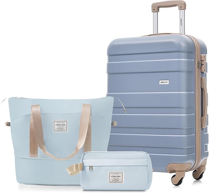 24 Inch Checked Suitcase with TSA Lock Travel Duffel Bag Wet-Dry Toiletry Bag, Blue by Merax