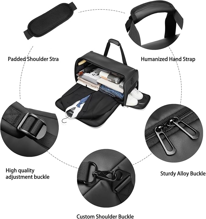 Garment Bags for Travel,45L Carry on Convertible Garment Duffle bag for Men Women - 3 in 1 Hanging Suit Travel Bag with Shoulder Strap - Image 3