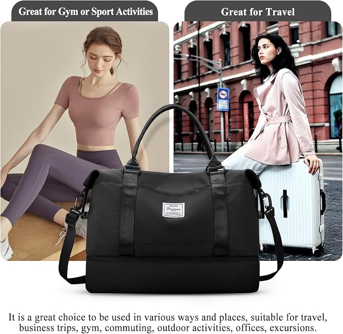 Weekender Bags for Women,Personal Item Travel Bag with Shoes Compartment | Overnight Travel Duffel Bag with Dark Green Toiletry Bag,Carry-On Bag - Image 8