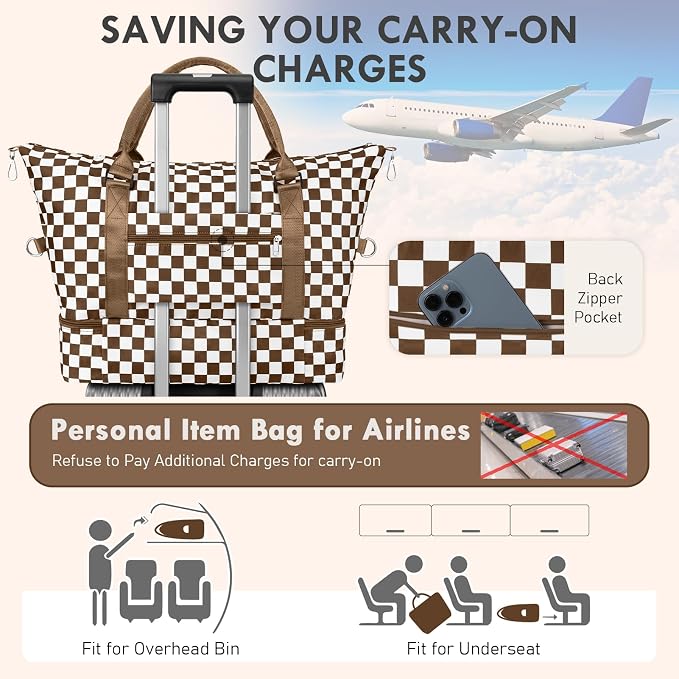 WOOMADA Weekender Overnight Bag for Women, Carry on Shoulder Travel Duffel with Shoes Compartment,Gym Bag with Toiletry Bag - Image 6