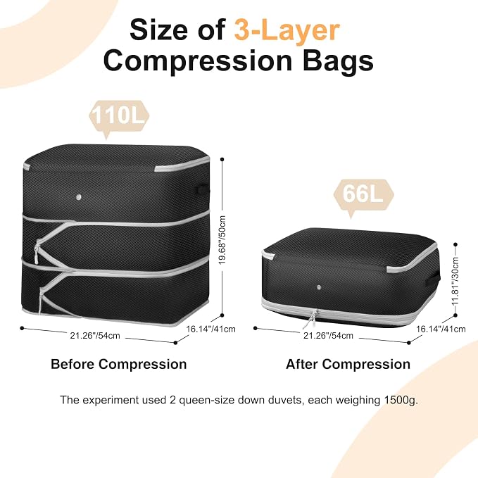 Comforter Storage Bag - Large Capacity Blanket Storage Bags 3-Layer Ultra Space Saving Self Compression Organizer, Washable Compression Bags for Storage Comforter Blanket, 2-Pack, Black - Image 2